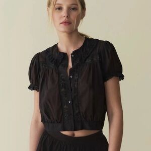 Doen Skylark Black Cotton Lace Blouse ~xl